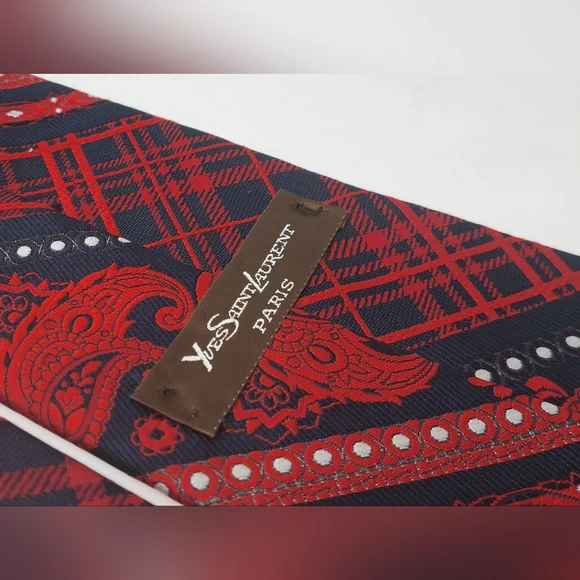 Yves Saint Laurent Vintage Neck Tie Tartain Plaid Paisley Striped 70s 80s 55" - Picture 7 of 15